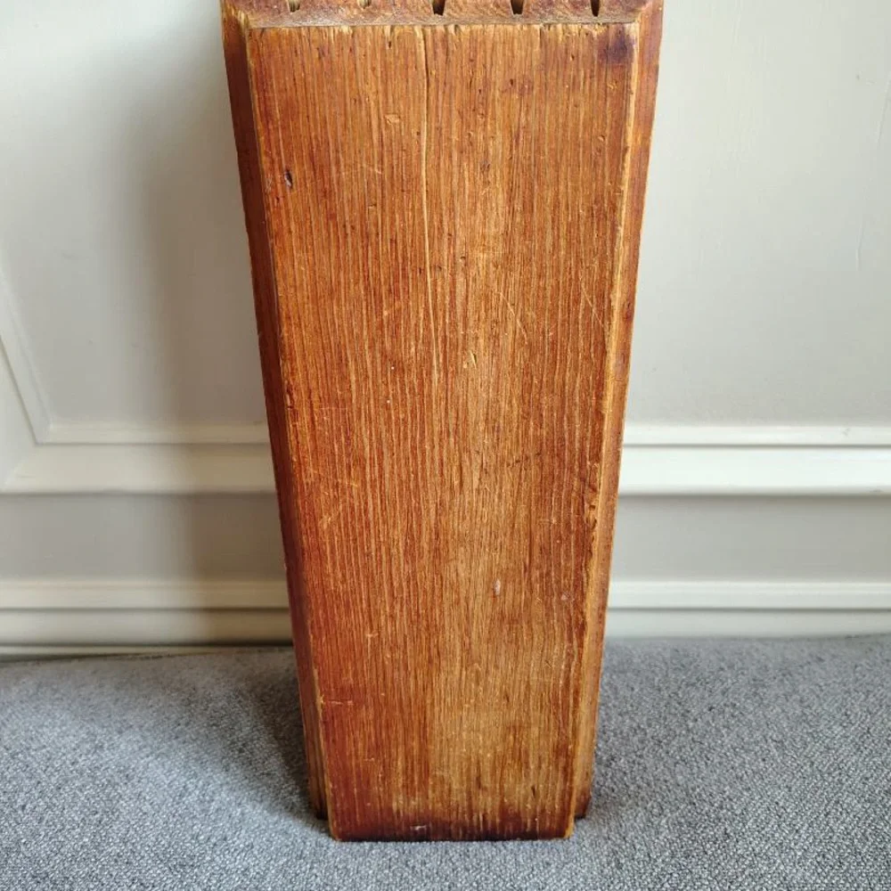 Vintage Wooden Wall-Mounted Knife Holder Brown Well Loved Primitive Farmhouse